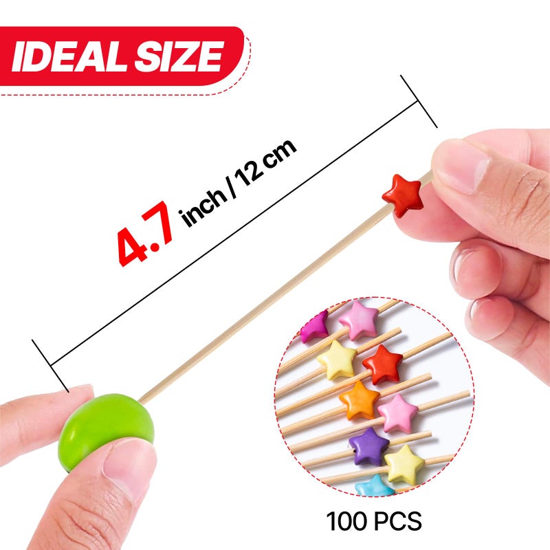 PuTwo Picks for Cocktail Appetizers Fruits Dessert,4.7" in 100 Counts,Colors may vary Stars - Image 3